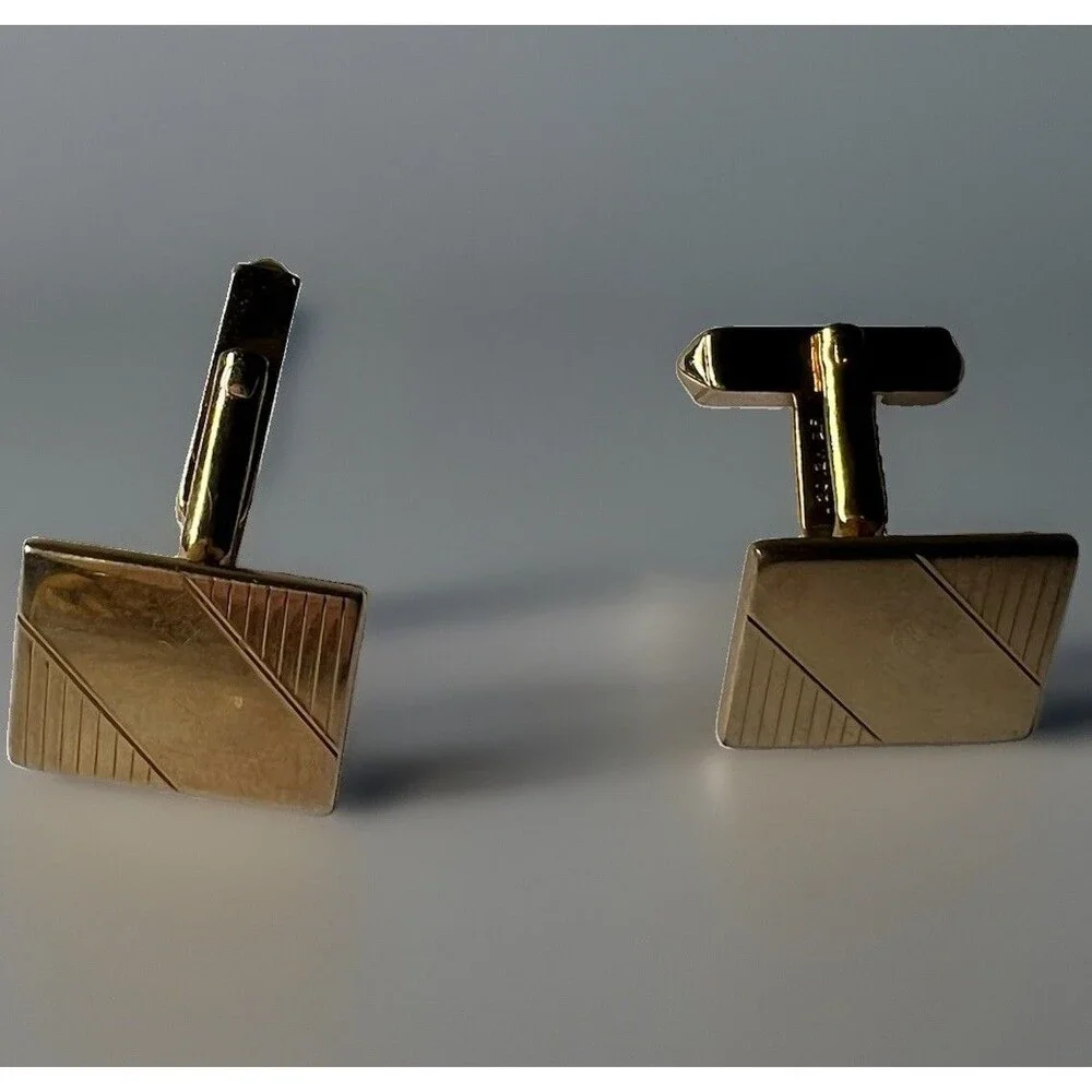 Vintage Swank 1/20 12K GF Cufflinks Gold Filled Rectangle Etched Mid Century